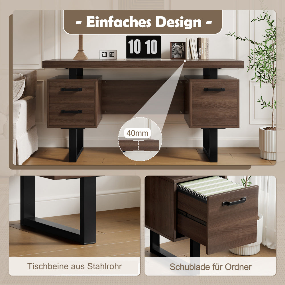 Bureau – Bureautafel – Werktafel – Computertafel – Schrijftafel – Bruin Houten Bureau – 135x54 cm – Fluisterstille Laden & Spatwaterbestendig