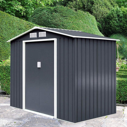 Metalen Tuinberging – Tuinschuur – Gereedschapsberging – Opbergschuur – Tuinopslag – Ruim Interieur – Weersbestendig Gegalvaniseerd Staal – Dubbele Schuifdeuren – Grijs