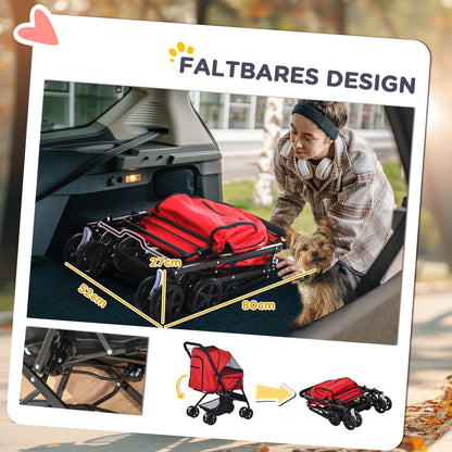 Hondenwagen – Hondenbuggy – Wandelwagen – Huisdierenwagen – Duwwagen – Opvouwbaar – Verstelbare Kap – Stevig Staalframe – Oxford Rood – Geschikt Tot 10 kg