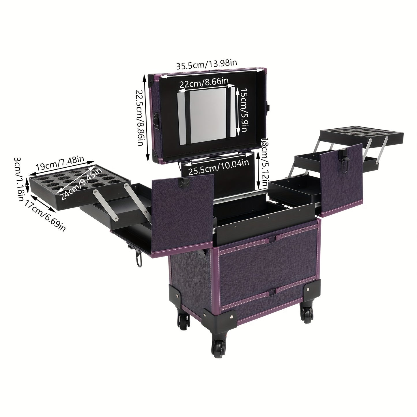 Make-upkoffer – Make-up Train Case – Cosmetica Koffer – Beautycase – Trolley – Stevig Materiaal – Ingebouwde Spiegel