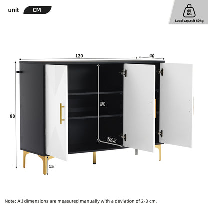 Opbergkast – Kasten – Dressoir – Sideboard – Bergmeubel – Wit Met Gouden Accenten – Ruime Opbergruimte 3,2+ Kubieke Voet – Vrijstaand En Snel Te Plaatsen