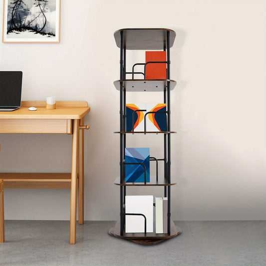 4-Tier Rotating Bookshelf | Wooden Floor Standing Book Storage Shelf, Multipurpose Use, Assembled by NaMaSyo, Utility Racks