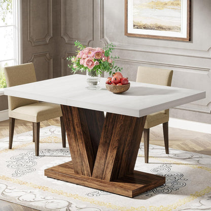 Eettafel – Keukentafel – Tafel – Diner tafel – Bistrotafel – Wit & Bruin – 47 Inch – X-vormige Houten Frame