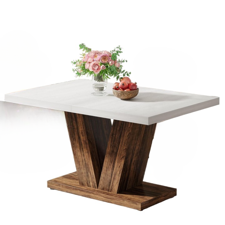 Eettafel – Tafel – Keukentafel – Eetkamertafel – Ontbijttafel – Compact 120x60 cm – Wit Gelamineerd Spaanplaat Met Houten Onderstel