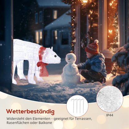 Kerstfiguur Polarbeer – IJsbeer Decoratie – Winterfiguur – Kerstdecor – Duo Set – LED Verlichting – Timerfunctie – Weerbestendig – Batterij Operatie – Zelfstaand – Met Rode Strik