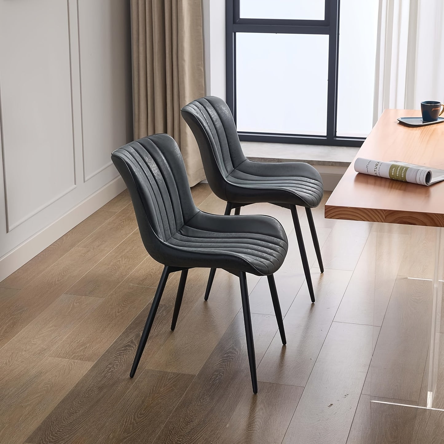 Eetkamerstoelen – Stoelen – Kuipstoelen – Keukenstoelen – Zwarte Armlos – Kunstleer Bekleding – Metaal Onderstel – Set Van 2