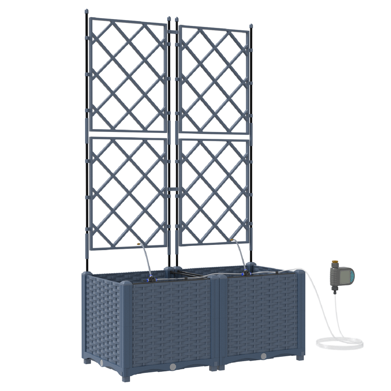 Plantenbak Met Irrigatiesysteem – Bloembak – Tuinbak – Plantenpot – Waterreservoir – Set Van 2 – Grijs – Zelfbewaterend – Duurzaam Materiaal