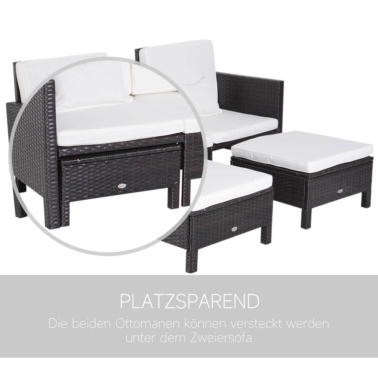 3-delige Loungeset – Tuinmeubelset – Tuinbank – Loungesofa – Rattan Set – Grijs – Verstelbare Rugleuning – Weerbestendig Poly Rattan Met Metalen Frame