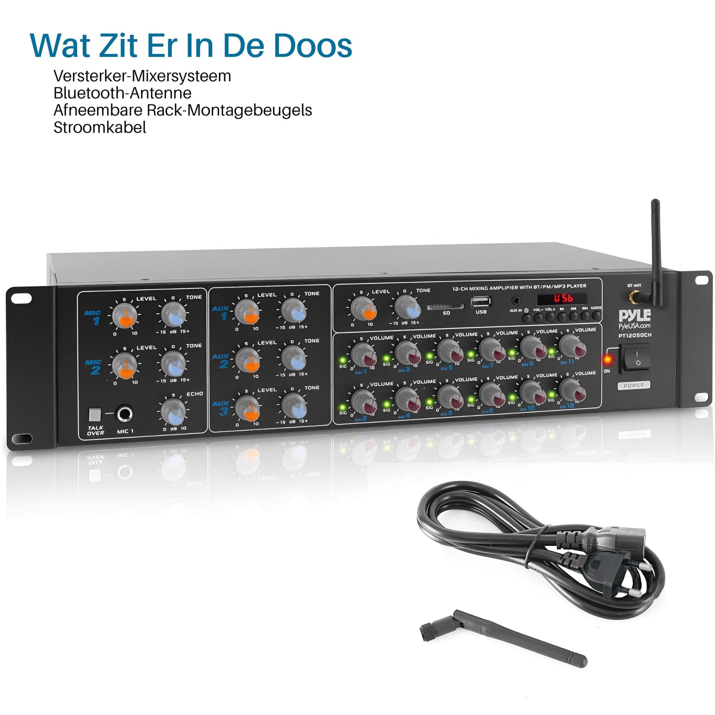 8-Kanaals Bluetooth Versterker – Draadloze Audio Versterker – Multi-Zone Mixer – Home Stereo Receiver – PA Versterker – 4000 Watt Vermogen – Voice Priority Functie