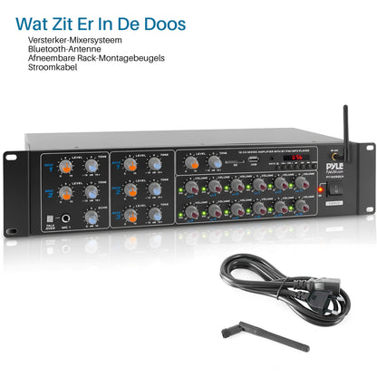 8-Kanaals Bluetooth Versterker – Draadloze Audio Versterker – Multi-Zone Mixer – Home Stereo Receiver – PA Versterker – 4000 Watt Vermogen – Voice Priority Functie
