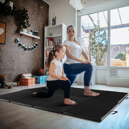 Gymmat – Opvouwbare Sportmat – Yoga Mat – Fitness Mat – Gymnastiek Mat – Zwart – 4 Panelen Met 2 Handvatten – Duurzaam En Comfortabel