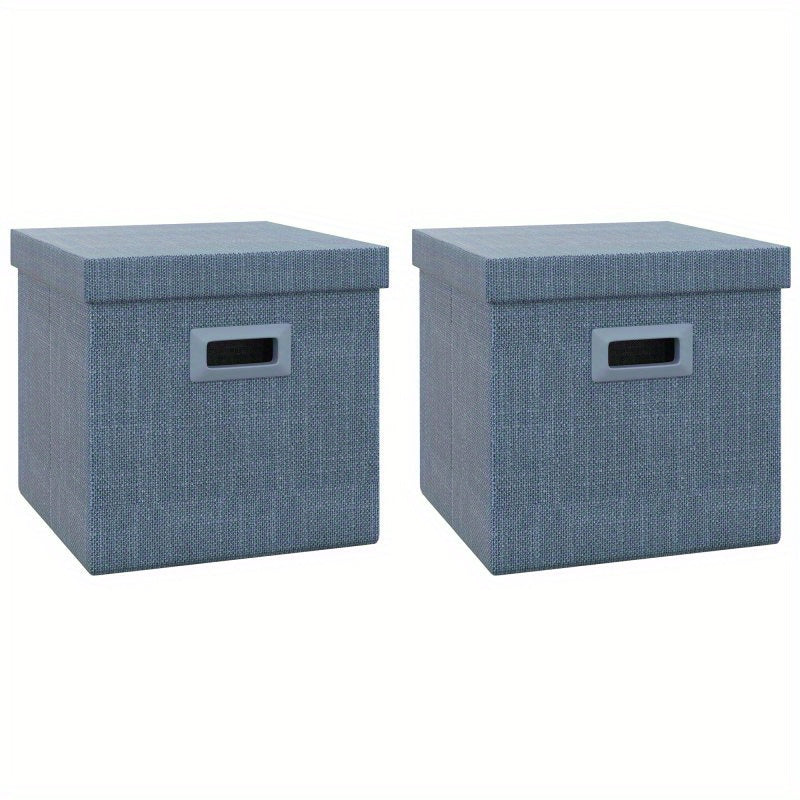 Opbergdoos – Opbergbox – Opbergmand – Opbergcontainer – Opbergkist – Set Van 2 – Stapelbaar En Inklapbaar – Polyester Met Linnen Look 30x30x29 cm Blauw