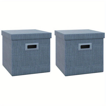 Opbergdoos – Opbergbox – Opbergmand – Opbergcontainer – Opbergkist – Set Van 2 – Stapelbaar En Inklapbaar – Polyester Met Linnen Look 30x30x29 cm Blauw