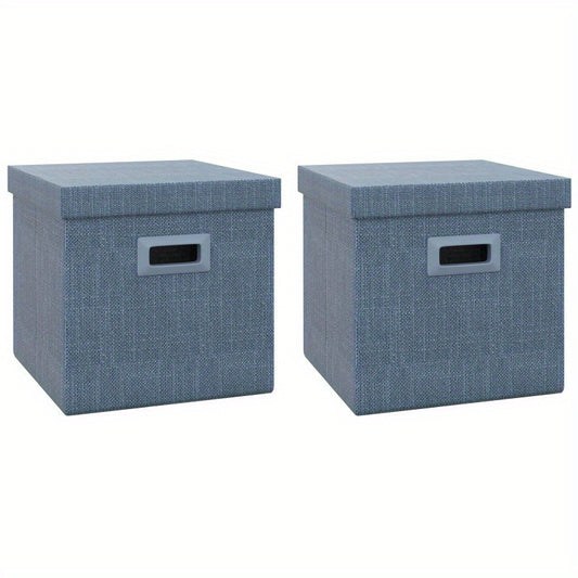 Opbergdoos – Opbergbox – Opbergmand – Opbergcontainer – Opbergkist – Set Van 2 – Stapelbaar En Inklapbaar – Polyester Met Linnen Look 30x30x29 cm Blauw