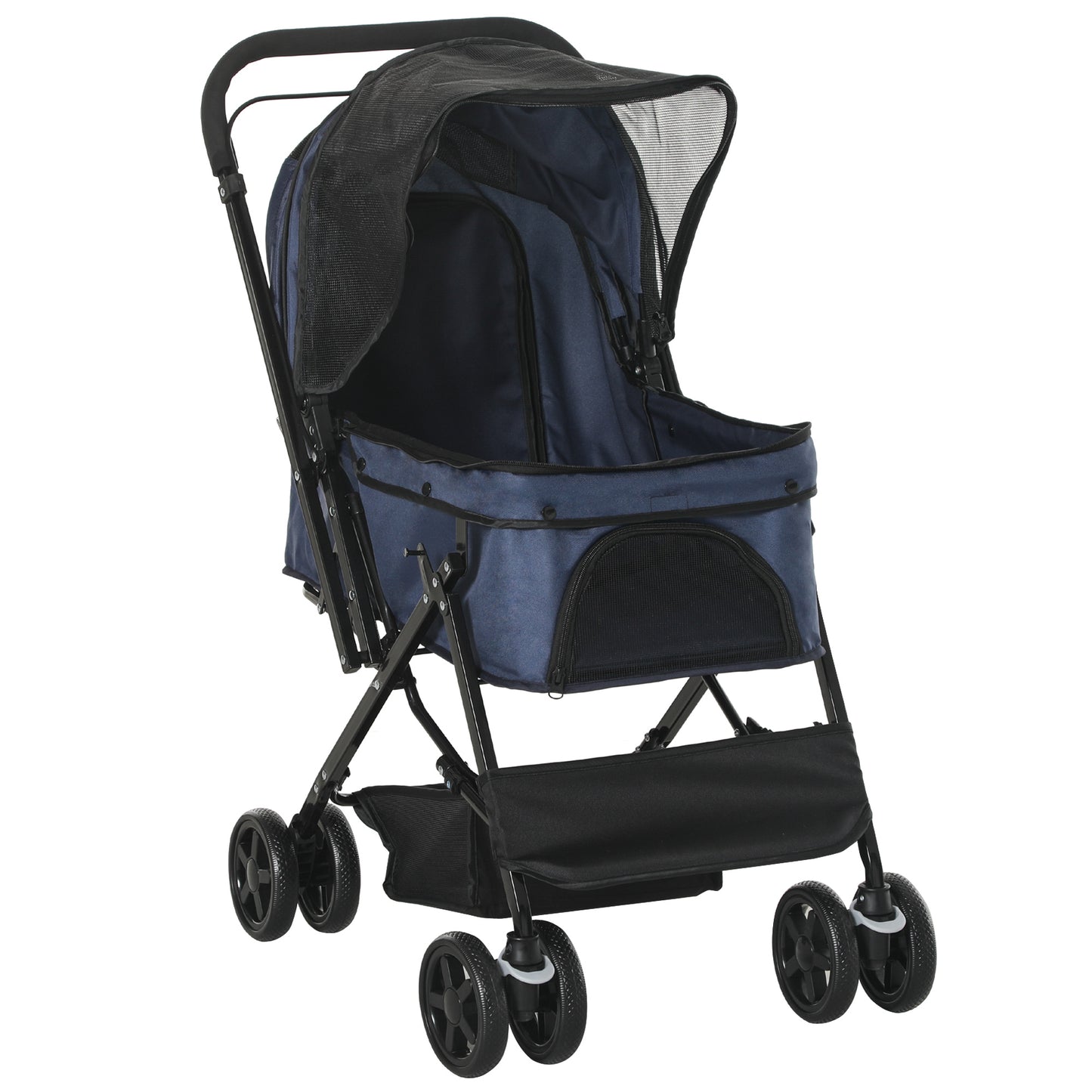Hondenwagen – Hondenbuggy – Huisdierenwagen – Dierenbuggy – Kleine Honden Buggy – Blauw – Verstelbare Kap – Inklapbaar Met Veiligheidshaak