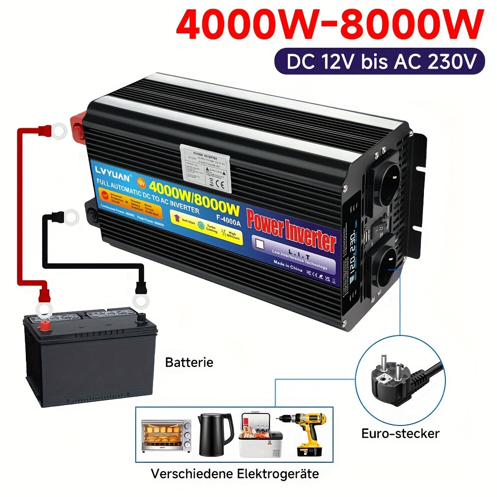Power Inverter 12V naar 220V – Spanningsomvormer – Omvormer – Converter – Accu Omvormer – 4000W Continu Vermogen – Draadloze Afstandsbediening