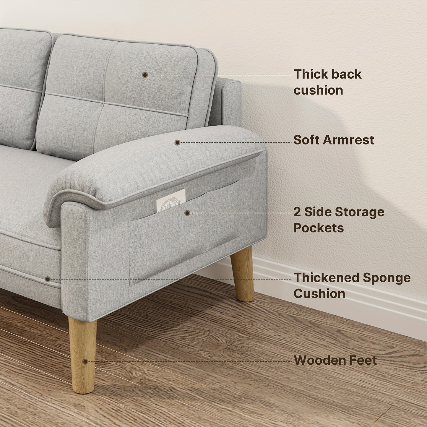 2-Zitsbank – Tweezitsbank – Sofa – Loveseat – Bankstel – Lichtgrijs – Compact en Comfortabel – Zijvak en Dikke Kussens