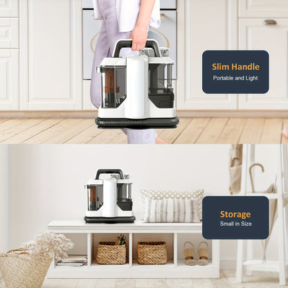 Handstofzuiger – Handheld Stofzuiger – Tapijtreiniger – Krachtige Zuiger – Vlekverwijderaar – Wit – 750W Vermogen – Geïntegreerde Sproeifunctie Met Dubbele Watertanks