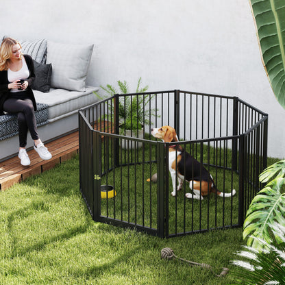 Hondenren – Puppyren – Hondenhek – Puppyafzetting – Speelren – 8 Panelen Met Deur – Inklapbaar En Draagbaar – Robuust Stalen Zwart