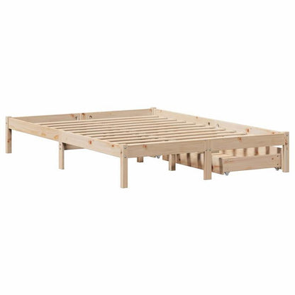 Contemporary Pine Wood Bed Frame 120x200cm - Solid Wood, Removable Headboard & Footboard, Under-Bed Storage Drawers, Easy Assembly, No Mattress Included, Bedroom Furniture, Minimalist Decor, Elegant Design, Durable Constructi