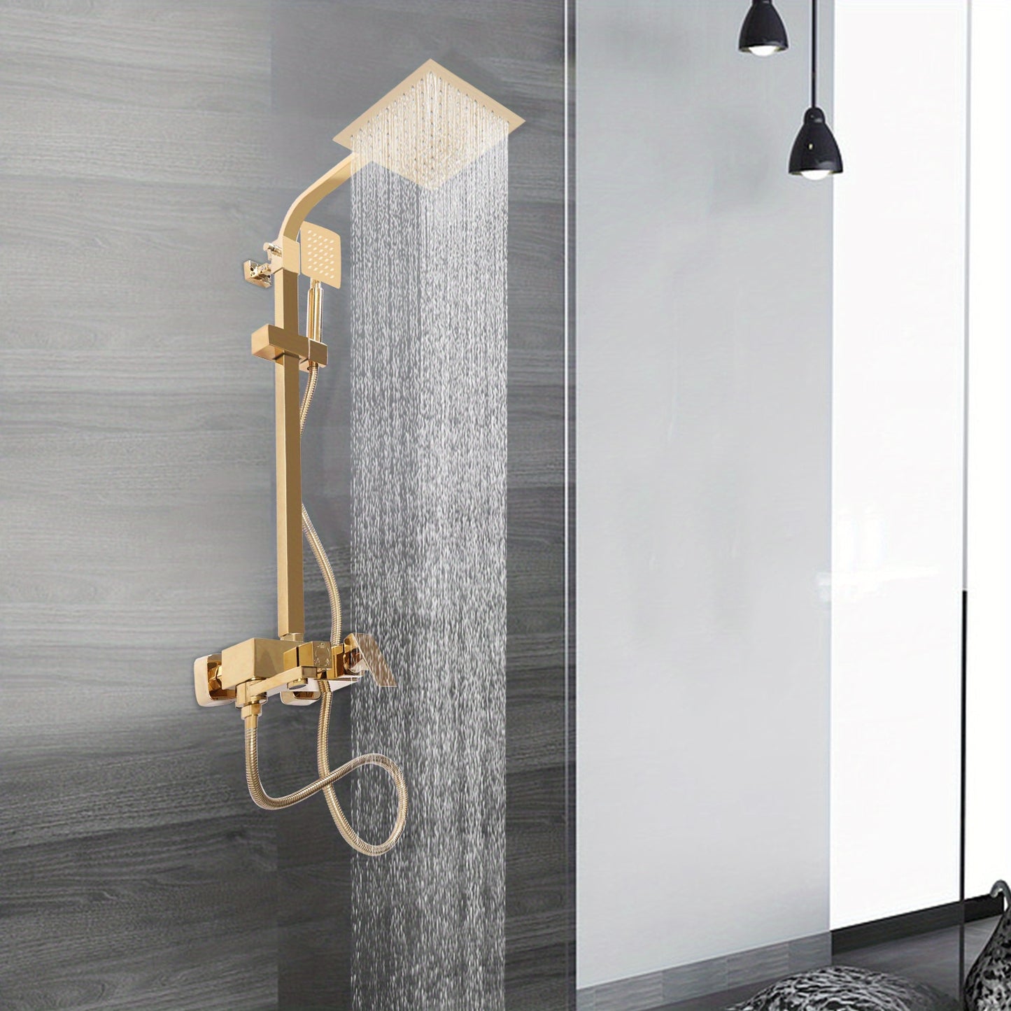Regendouche – Douchekop – Doucheset – Handdouche – Shower Set – Goudkleurig Messing – 20 cm Rond – Instelbare Hoogte 70-120 cm