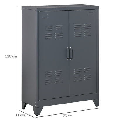 Archiefkast – Opbergkast – Dossierkast – Kantoorkast – Metalen Kast – Industrieel Design – 2 Verstelbare Legplanken – Antracietgrijs
