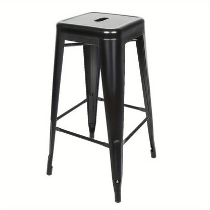 Commercial Metal Dining Chair, 30" High (76cm), Industrial Style Bar Chair Set Of 4, Stackable Heavy Duty Bar Stools Without Back, Suitable for Restaurants, Cafes, Bistros (Set Of 4, Easy to Clean)