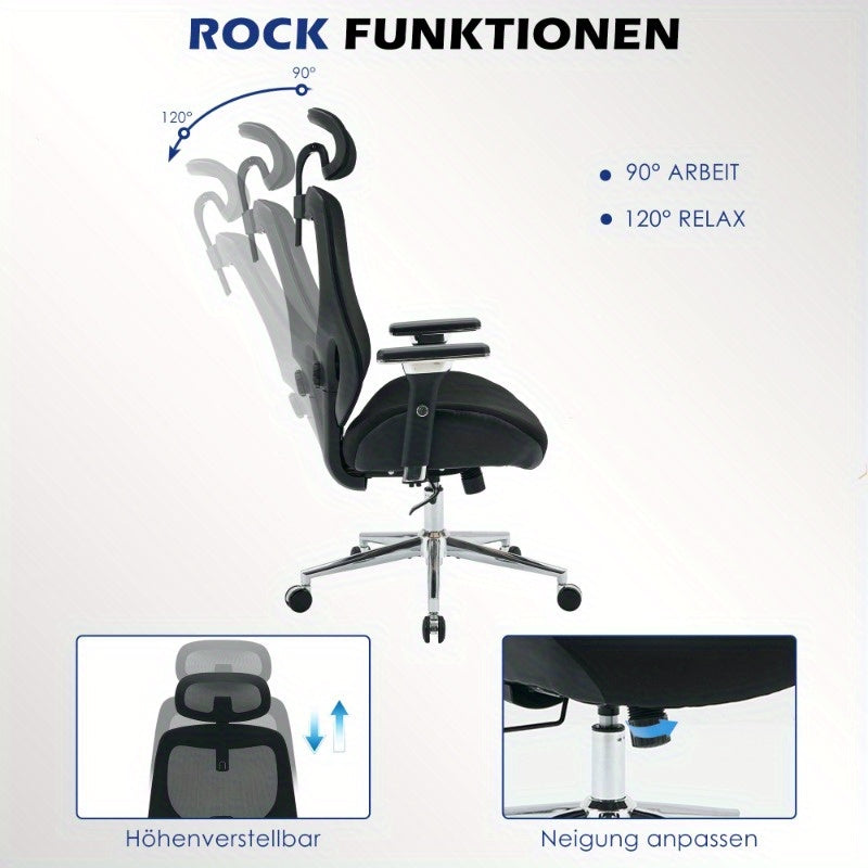 Ergonomische Bureaustoel – Bureaustoel voor Langere Mensen – Kantoorstoel – Werkstoel – Gamingstoel – Zwart – 4D Verstelbare Armleuningen – Rug- en Nekondersteuning