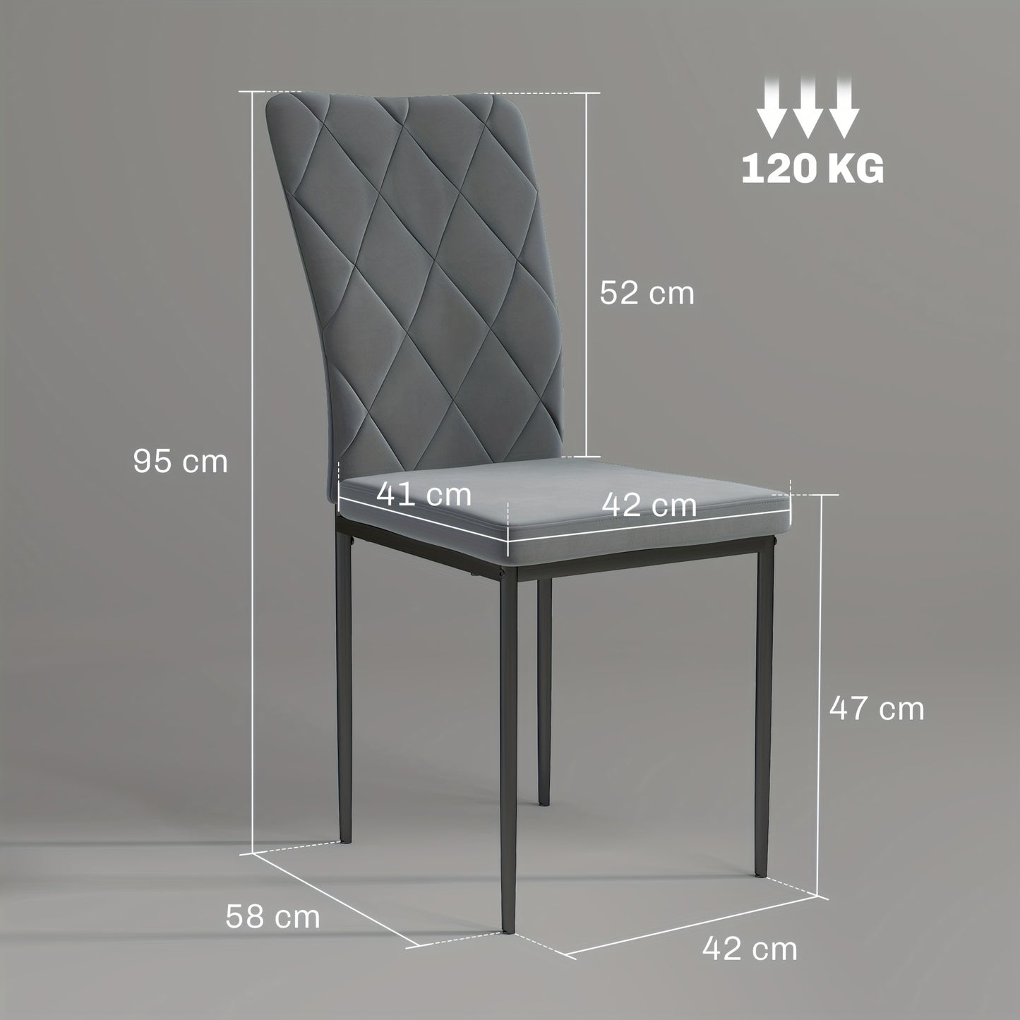 Eetkamerstoelen – Keukenstoelen – Stoelenset – Velvet Stoelen – Donkergrijs – Set Van 4 – Met Stevig Metalen Frame – Comfortabele Rugleuning