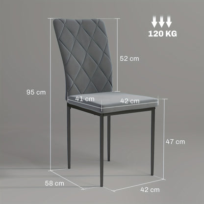Eetkamerstoelen – Keukenstoelen – Stoelenset – Velvet Stoelen – Donkergrijs – Set Van 4 – Met Stevig Metalen Frame – Comfortabele Rugleuning
