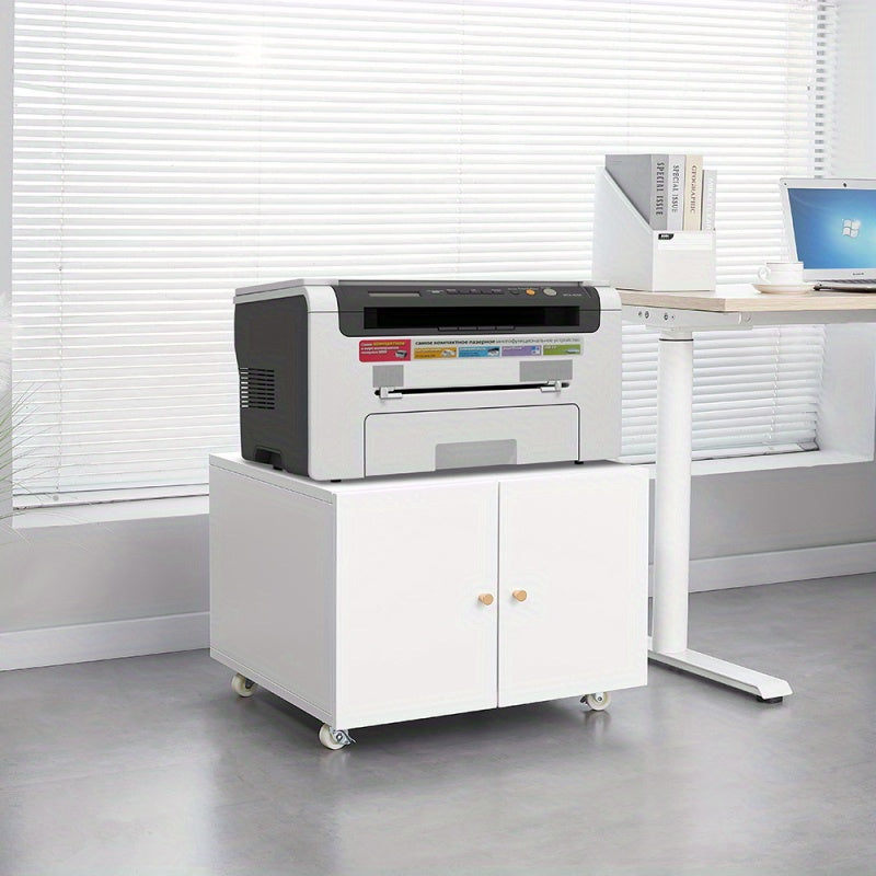 Mobiele Printerstandaard – Mobiele Printertafel – Printerrek – Printerhouder – Printerwagen – Met Metalen Frame – Verstelbare Plank En Deur – Wieltjes Voor Thuiswerkplek – Wit