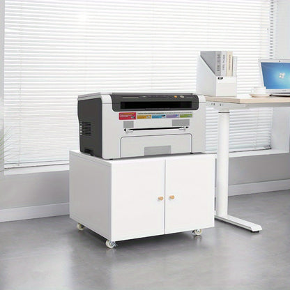 Mobiele Printerstandaard – Mobiele Printertafel – Printerrek – Printerhouder – Printerwagen – Met Metalen Frame – Verstelbare Plank En Deur – Wieltjes Voor Thuiswerkplek – Wit