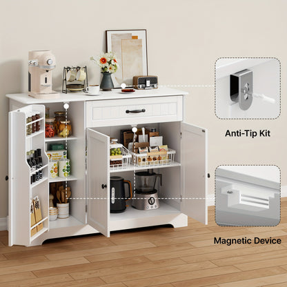 Dressoir – Opbergkast – Ladekast – Buffetkast – Commode – Modern Design – Duurzaam Hardhout – 68,5 cm Hoog – Vrijstaand – 3 Deuren & 1 Lade – Grote Opbergruimte 3,2 m³