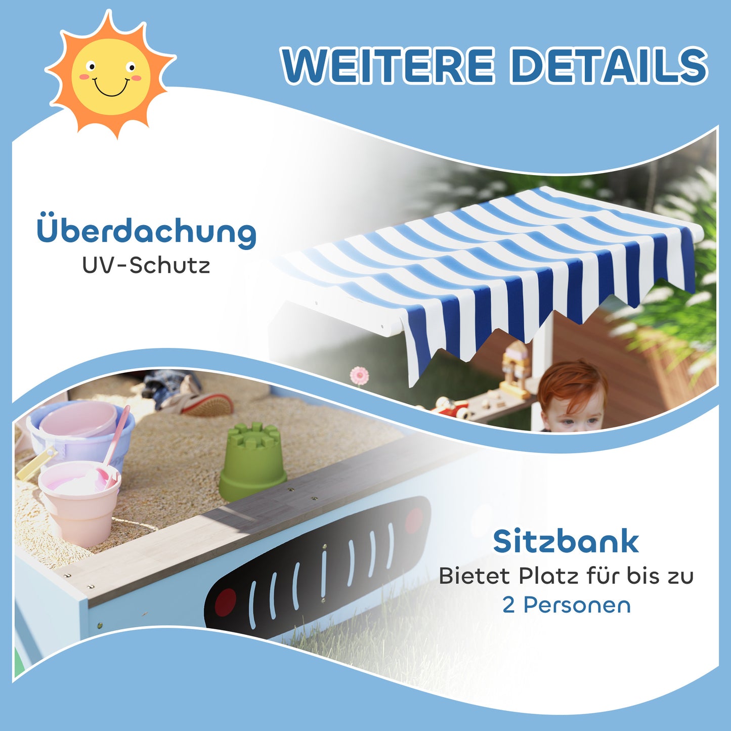 Zandbak – Zandbak Met Zonnedak – Speelbak – Zandtafel – Kinderspeeltuin – Blauw – Duurzaam Vurenhout – Inclusief Bankje En Tekenbord