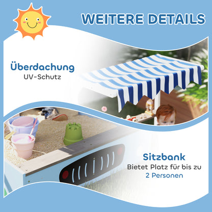 Zandbak – Zandbak Met Zonnedak – Speelbak – Zandtafel – Kinderspeeltuin – Blauw – Duurzaam Vurenhout – Inclusief Bankje En Tekenbord