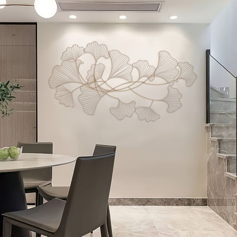 Wanddecoratie Ginkgo Bladeren – Muurkunst – Metalen Wandpaneel – Smeedijzeren Wandsculptuur – Woondecoratie – Handgemaakt – Duurzaam Smeedijzer – 119x57 cm