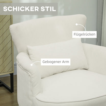 Fauteuil – Loungestoel – Leunstoel – Zetel – Armstoel – Creme Wit – Hoogwaardig HR-Schuim – Stevig Eucalyptus Houten Frame – Draagvermogen 120kg