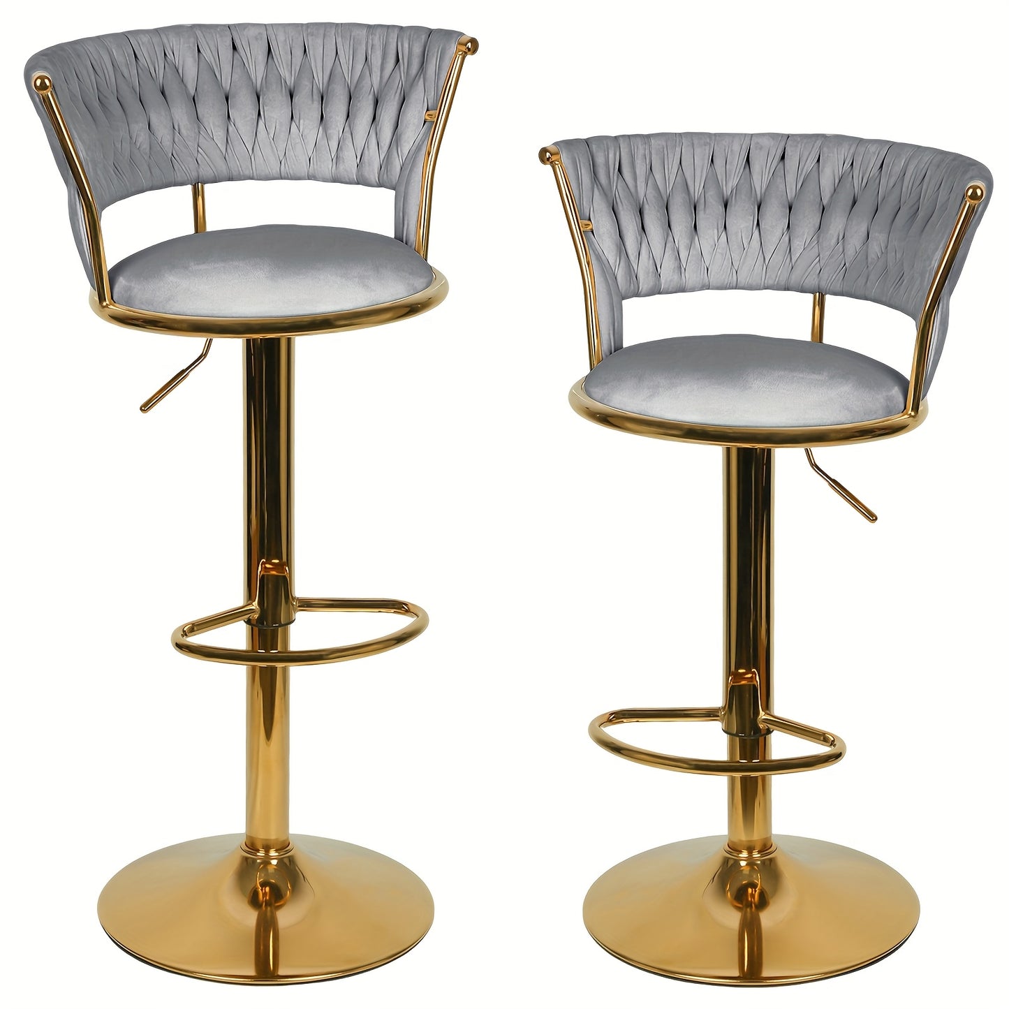 Barkrukken – Barstoel – Barstoelen – Keukenstoel – Krukken – 2 Stuks – Verstelbare Zithoogte 82-100 cm – Fluwelen Bekleding Met Gouden Metalen Poten