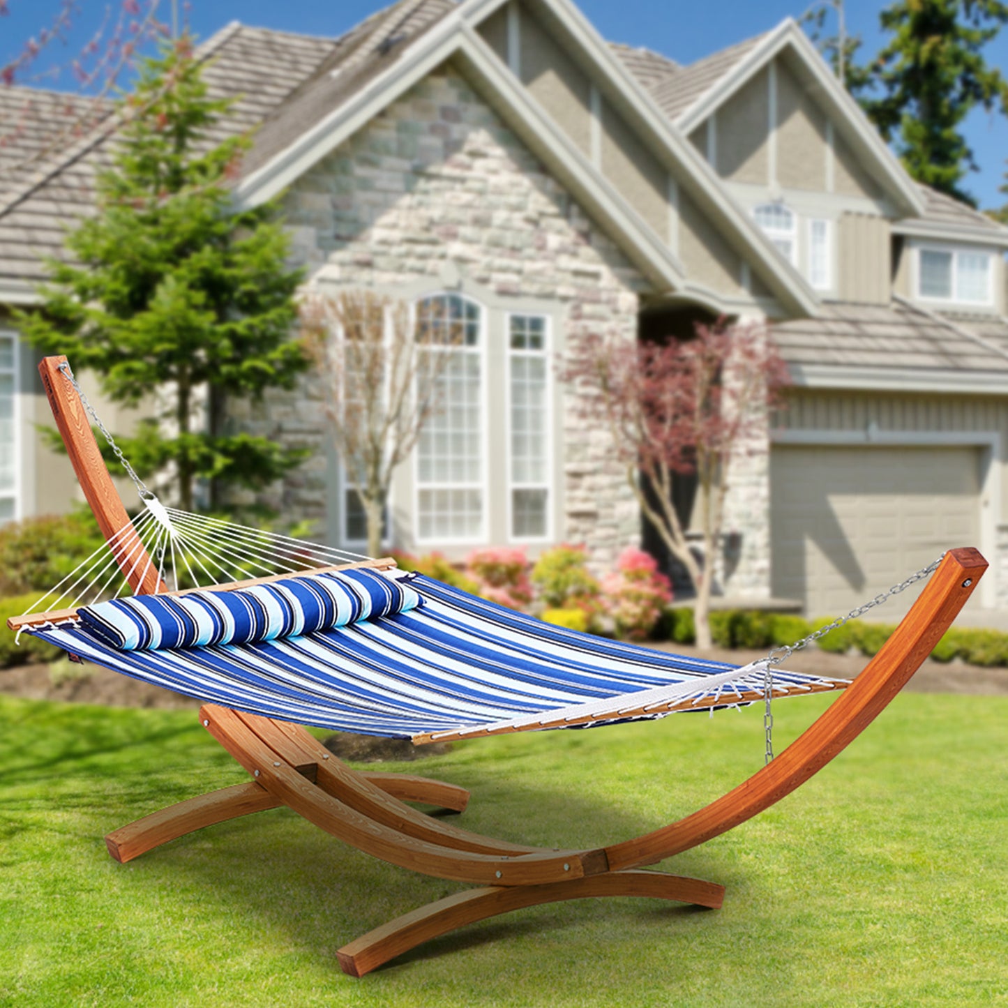 Houten Hangmatstandaard – Hangmat Frame – Houten Standaard – Boogvormige Steun – Outdoor Relaxstoel – Voor Hangmatten 270-400 cm – Verstelbare Hoogte – Draagkracht 215 kg
