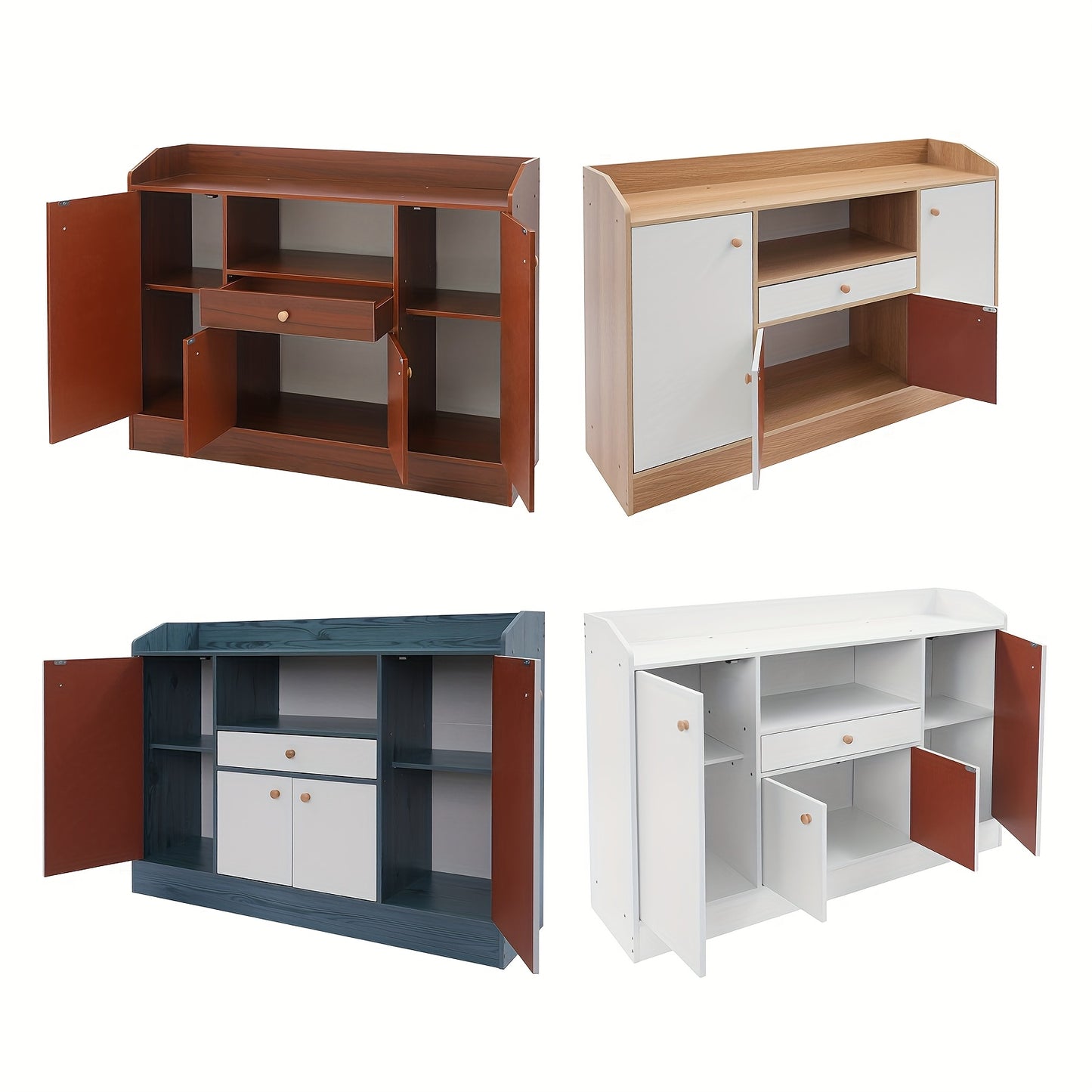 Opbergmeubel – Kast – Dressoir – Keukenmeubel – Buffetkast – Modern – 5 Compartimenten – Hardhout – Magnetische Sluiting – Blauw
