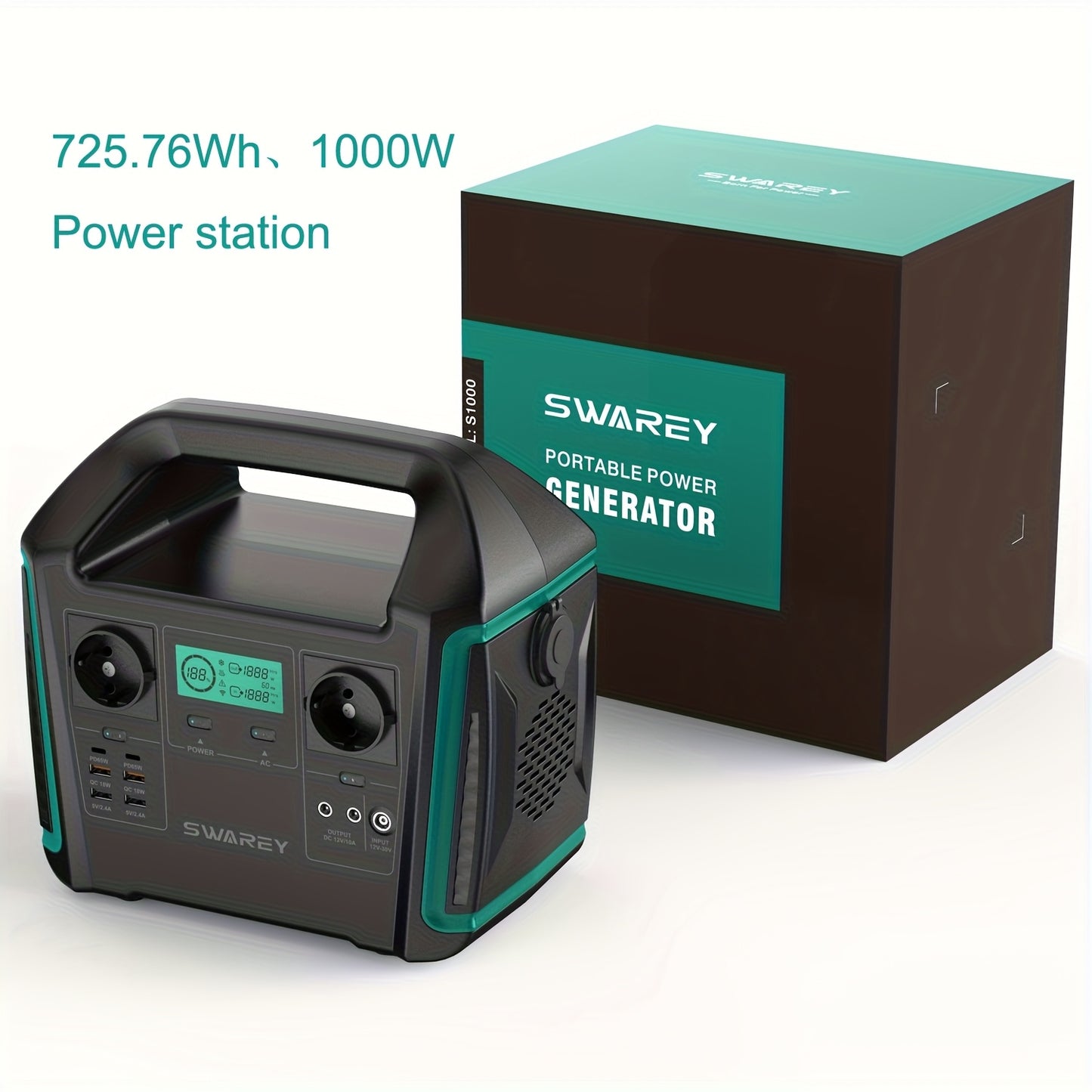 Zonnegenerator – Draagbare Stroomgenerator – Powerstation – Noodstroomvoorziening – Powerbank – 725,76 Wh Capaciteit – 1000 W Pure Sinus AC-uitgang