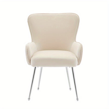 Velours Fauteuil – Lounge Stoel – Leunstoel – Zetel – Relaxstoel – Beige Velours – Verstelbare Lendensteun – Metalen Poten