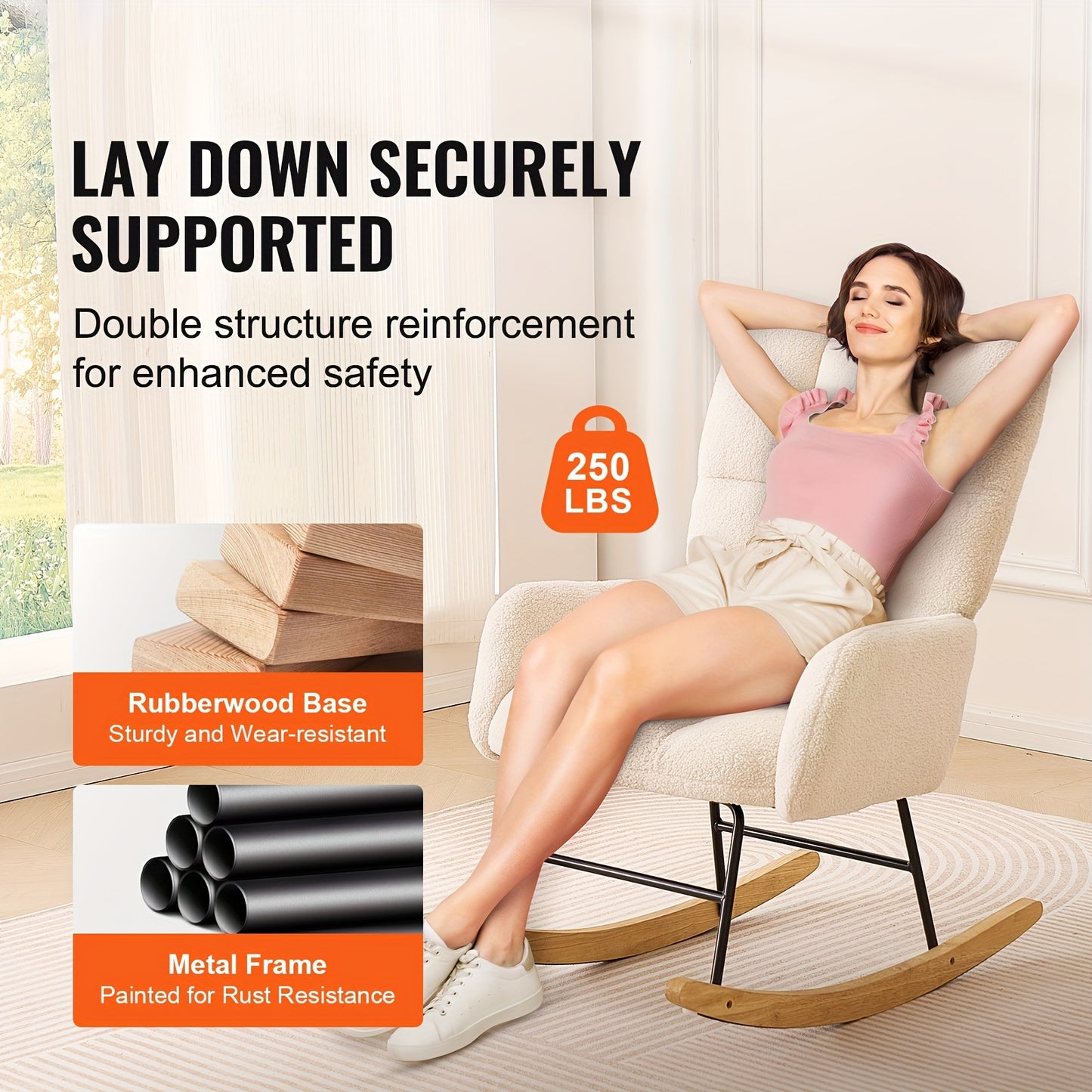 Schommelstoel – Glijstoel – Schommelstoel Baby – Relaxstoel – Loungestoel – Velvet Bekleding – Handmatig Glijdend Mechanisme – Hoge Rugleuning – Max 113,4 kg Draagkracht