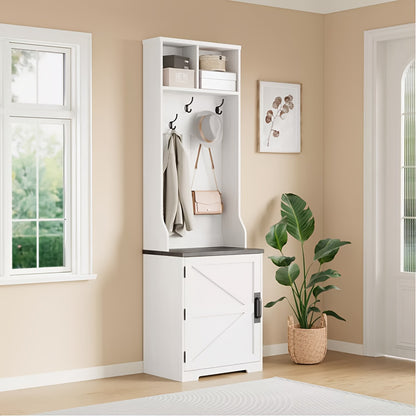 Kapstok – Halmeubel – Garderoberek – Schoenenrek – Zitbank – Wit Hardhout – Vrijstaand – 4 Haakjes – Opberglade – Compact Design
