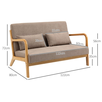 2-Zitsbank – Tweezitsbank – Bankje – Compacte Sofa – Retro Sofa – Lichtgrijs Fluweel – Rubberen Houten Frame – Inclusief Comfortkussens