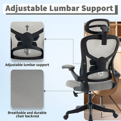 Ergonomic Office Chair, Desk Chair with Adjustable Headrest, Armrests, Lumbar Support, Swivel Chair, Rocker Function, Mesh Executive Chair, Back-Friendly, Office Chair 150 kg