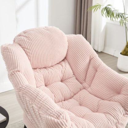 Loungestoel – Fauteuil – Relaxstoel – Zitzak – Accentstoel – Met Voetenbank – Ergonomisch Design – Stevig Stalen Frame – Roze & Zwart – Compact & Comfortabel