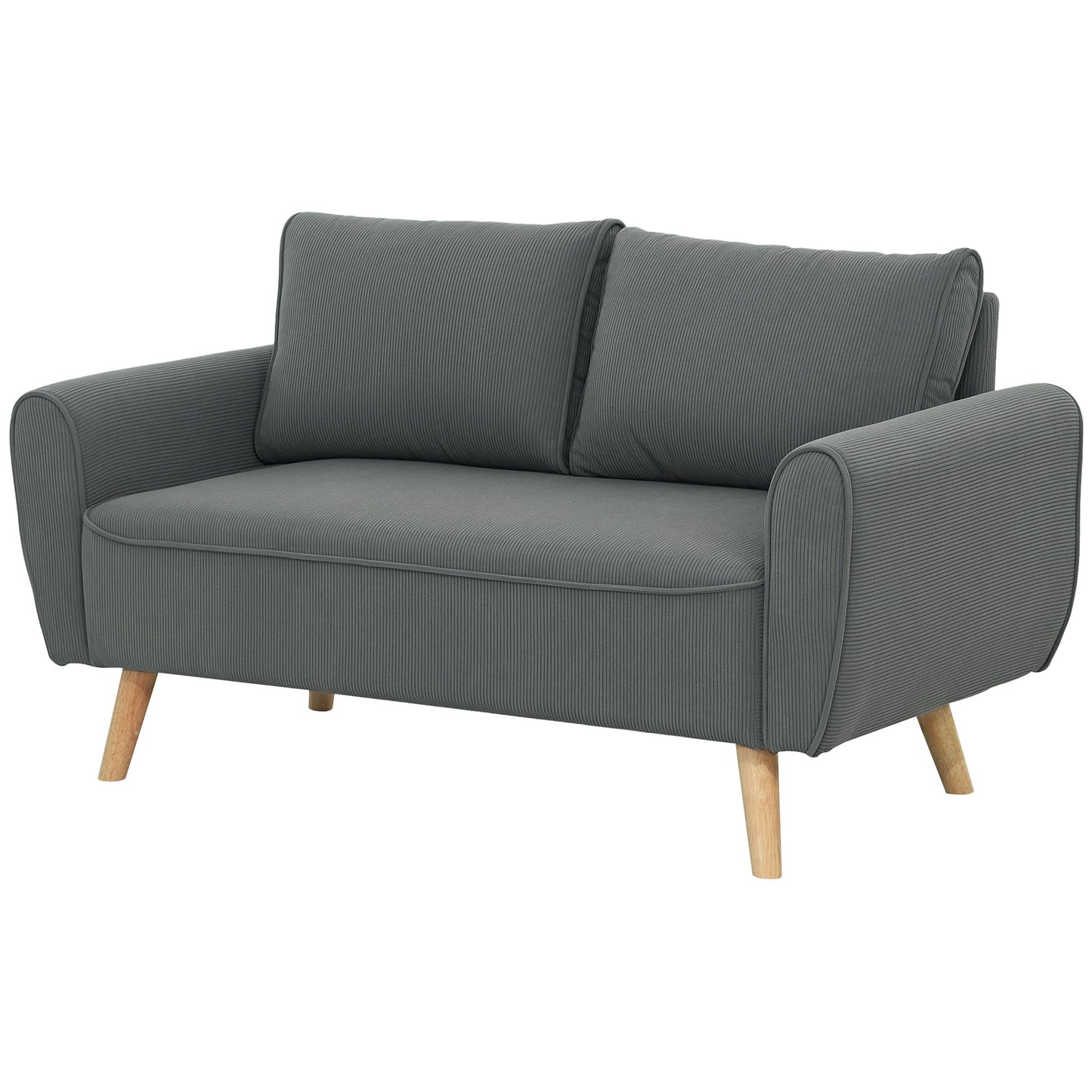 Bankstel – Tweezitsbank – 2-Zitsbank – Sofa – Bank – Donkergrijs Corduroy – Compact 145x75x78 CM – Inclusief 2 Rugkussens