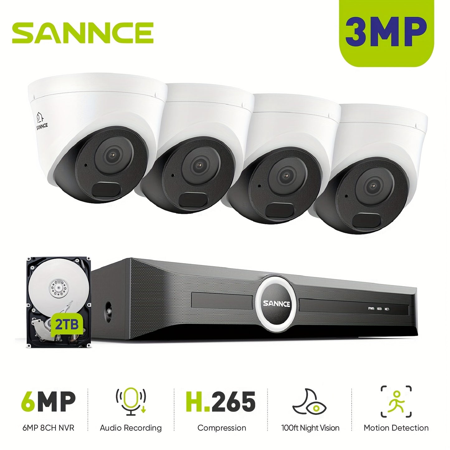 Beveiligingsset – 2K Camera’s – Bewakingscamera – NVR Beveiliging – CCTV Systeem – 4 Camera’s – 2TB Opslag – Nachtzicht 30m – Audio Opname