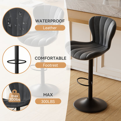 Barkrukken – Barstoelen – Hoogzitstoelen – Keukenkrukken – Barstoelen met rugleuning – 360° Draaibaar – Verstelbare Zithoogte – Zwart Kunstleer – Mid-century Modern